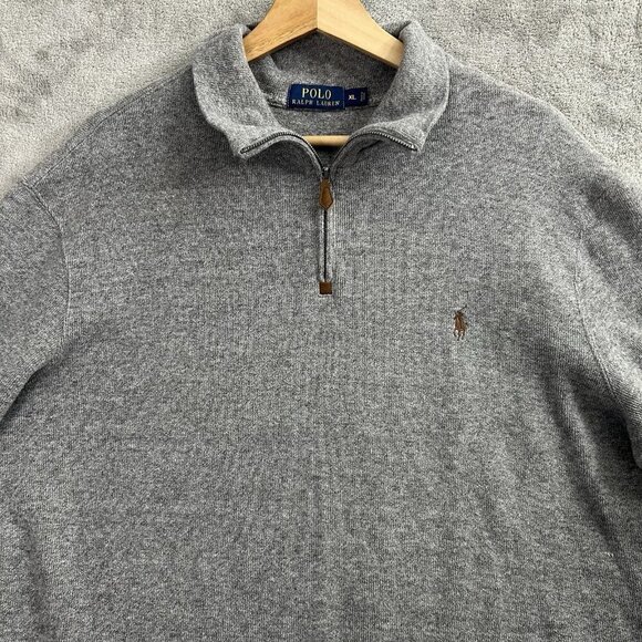 Polo Ralph Lauren 1/4 Zip Sweater Mens XL Gray Knit Estate Rib Flesh Pony Preppy - Picture 5 of 10